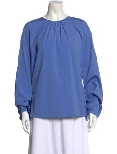 Pre-owned Rochas Crew Neck Long Sleeve Blouse In Blue