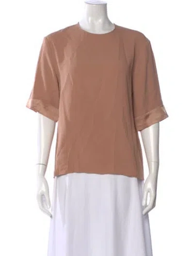 Pre-owned Rochas Crew Neck Short Sleeve Blouse In Brown