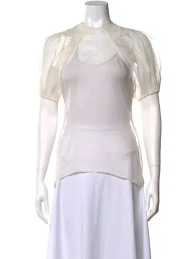Pre-owned Rochas Crew Neck Short Sleeve Blouse In White