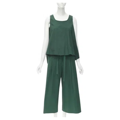 Pre-owned Rochas Dark Green Cotton Blend Flared Back Vest Wide Leg Pants Fr38 S