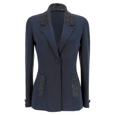 Rochas Embellished Blazer In Navy Blue Polyester