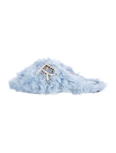 Pre-owned Rochas Faux Fur Crystal Embellishments Slides In Blue