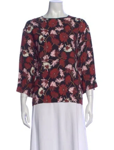 Pre-owned Rochas Floral Print Bateau Neckline Blouse In Red