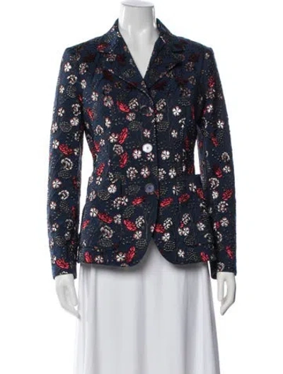 Pre-owned Rochas Floral Print Blazer In Blue