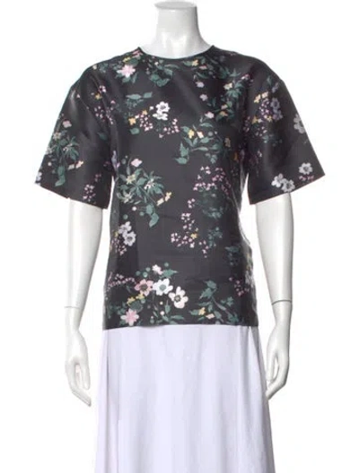 Pre-owned Rochas Floral Print Crew Neck Top In Black