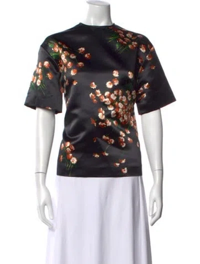 Pre-owned Rochas Floral Print Crew Neck Top W/ Tags In Black