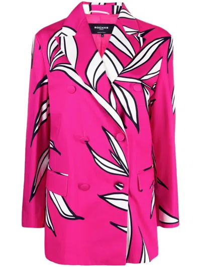 Rochas Floral-print Double-breasted Blazer In Pink