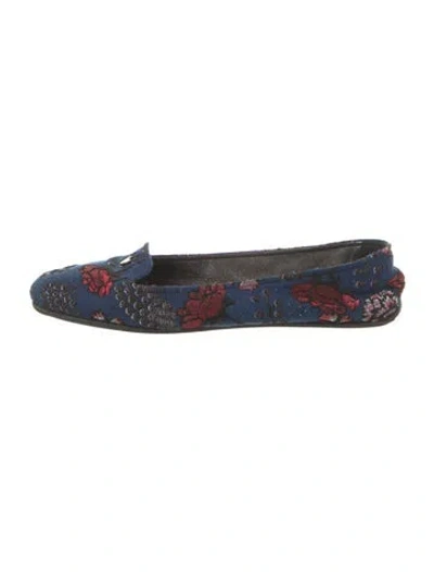 Pre-owned Rochas Floral Print Embroidered Accent Loafers In Blue