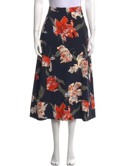Pre-owned Rochas Floral Print Long Skirt In Blue