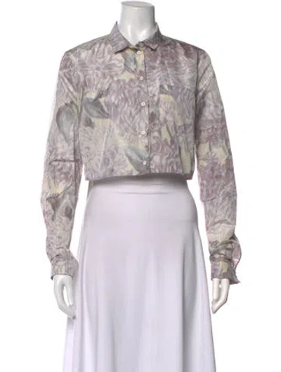 Pre-owned Rochas Floral Print Long Sleeve Button-up Top In Multicolor