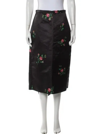 Pre-owned Rochas Floral Print Midi Length Skirt In Black