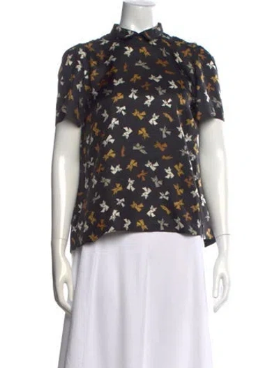 Pre-owned Rochas Floral Print Mock Neck Blouse In Black