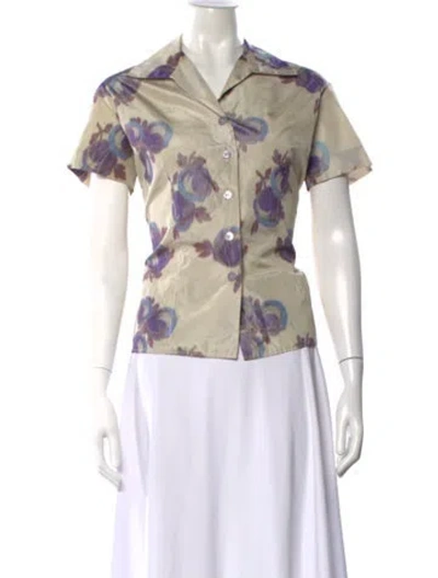 Pre-owned Rochas Floral Print Short Sleeve Top In Neutral