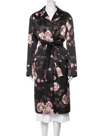 Pre-owned Rochas Floral Print Trench Coat In Black