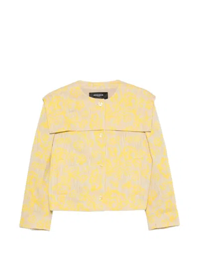 Rochas Floral-jacquard Cropped Jacket In Yellow