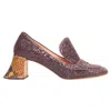Rochas Glitter Scaled Leather Sculpted Heel Loafers In Red