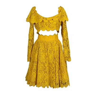 Pre-owned Rochas Haute Couture Dress And Bolero In Organza And Yellow Guipure