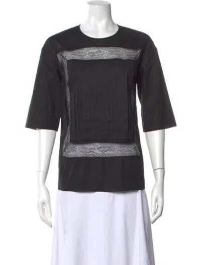 Pre-owned Rochas Lace Pattern Crew Neck Blouse In Gray