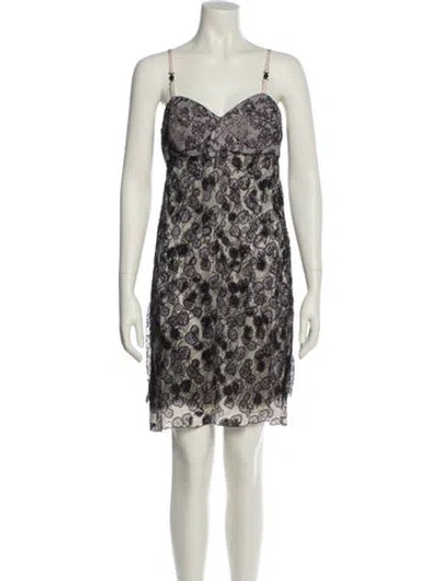 Pre-owned Rochas Lace Pattern Mini Dress In Neutral