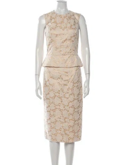 Pre-owned Rochas Lace Pattern Skirt Set W/ Tags In Neutrals