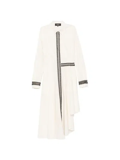 Rochas Lace-trim Asymmetric Shirt Midi Dress In White