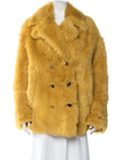 Pre-owned Rochas Lamb Leather Faux Fur Jacket In Yellow