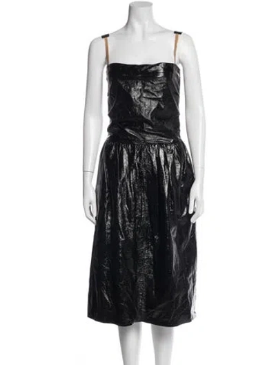 Pre-owned Rochas Lamb Leather Midi Length Dress In Black