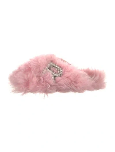 Pre-owned Rochas Leather Crystal Embellishments Slides In Pink
