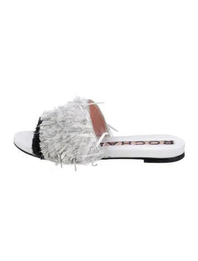 Pre-owned Rochas Leather Glitter Accents Slides In Multi