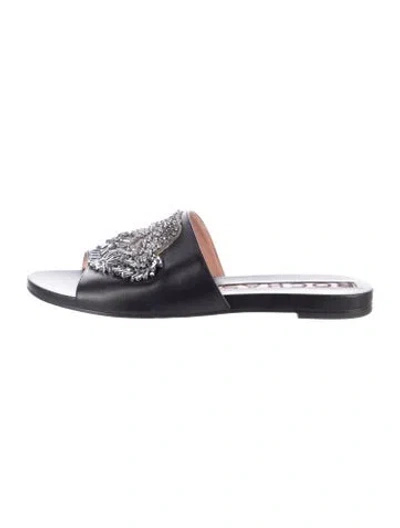 Pre-owned Rochas Leather Patterned Slides In Black