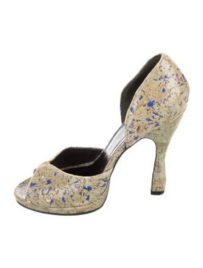 Pre-owned Rochas Leather Printed Slingback Sandals In Green