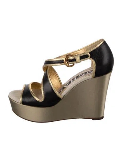 Pre-owned Rochas Leather Sandals In Black/gold/metallic
