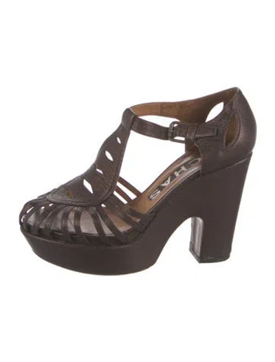 Pre-owned Rochas Leather T-strap Pumps In Brown