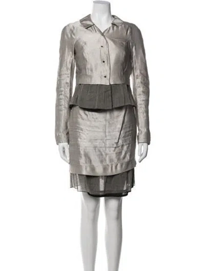Pre-owned Rochas Linen Mesh Accents Skirt Set In Gray
