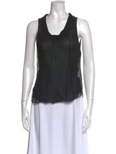 Pre-owned Rochas Linen Scoop Neck Top In Black