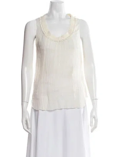 Pre-owned Rochas Linen Scoop Neck Top In Neutrals