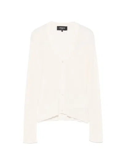 Rochas Logo-patch Ribbed-knit Cardigan In White