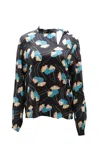 Rochas Long Sleeve Floral Print Blouse In Black Silk In Black