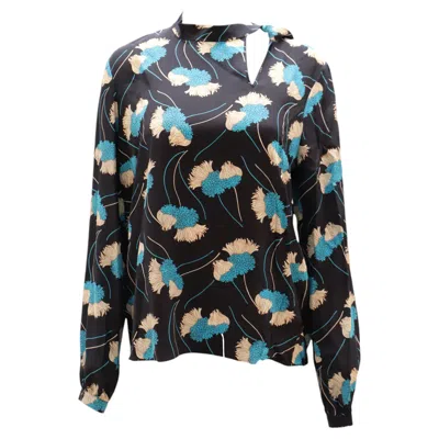 Pre-owned Rochas Long Sleeve Floral Print Blouse In Black Silk