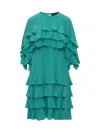 Rochas Ruffle Detail Pleated Asymmetric Dress