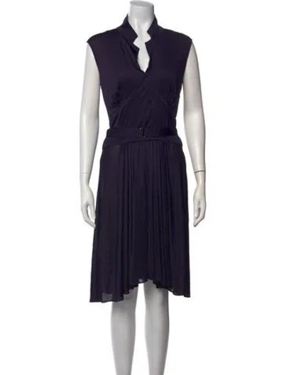 Pre-owned Rochas Mock Neck Midi Length Dress In Blue