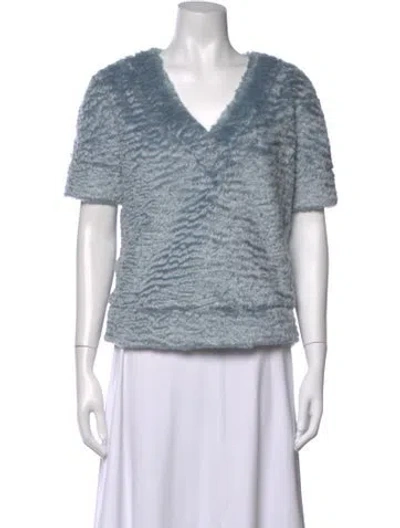 Pre-owned Rochas Mohair V-neck Top In Blue