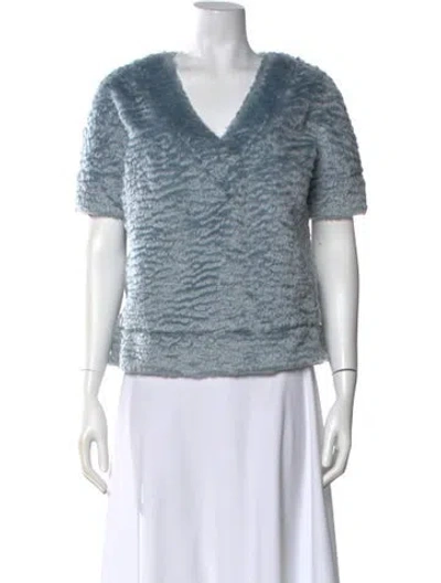 Pre-owned Rochas Mohair V-neck Top W/ Tags In Blue