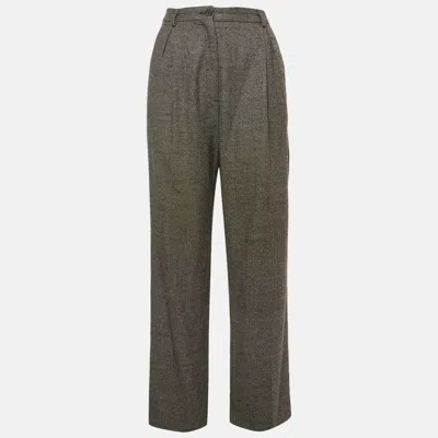 Pre-owned Rochas Monochrome Textured Wool Regular Fit Trousers S In Black