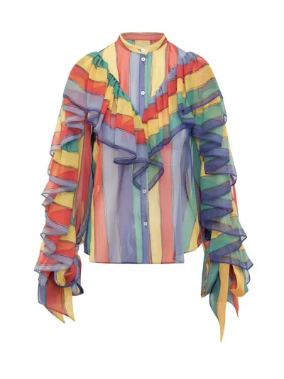 Rochas Multicolor Stripes Band Collar Top