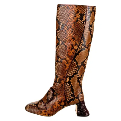 Pre-owned Rochas New  Python Crystal Pascal Boots F/w 2018 Size 38 In Brown