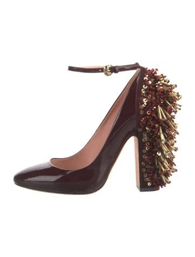 Pre-owned Rochas Patent Leather Crystal Embellishments Pumps