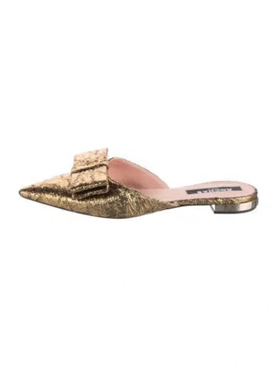 Pre-owned Rochas Patterned Bow Accents Mules In Gold/metallic