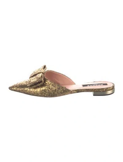Pre-owned Rochas Patterned Bow Accents Mules In Gold/metallic