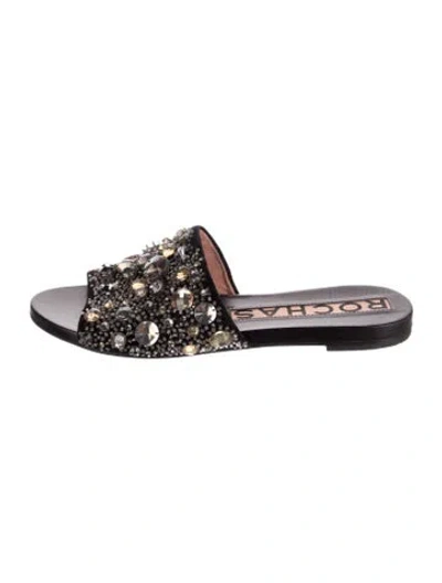Pre-owned Rochas Patterned Crystal Embellishments Slides In Black